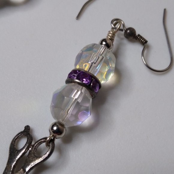 Vintage Glass Bead Metal Scissors Dangle Earrings - Picture 8 of 15
